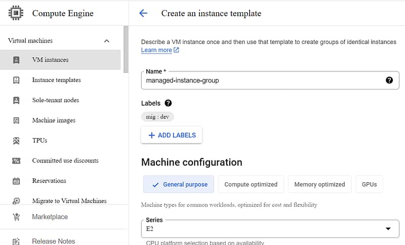 Instance template