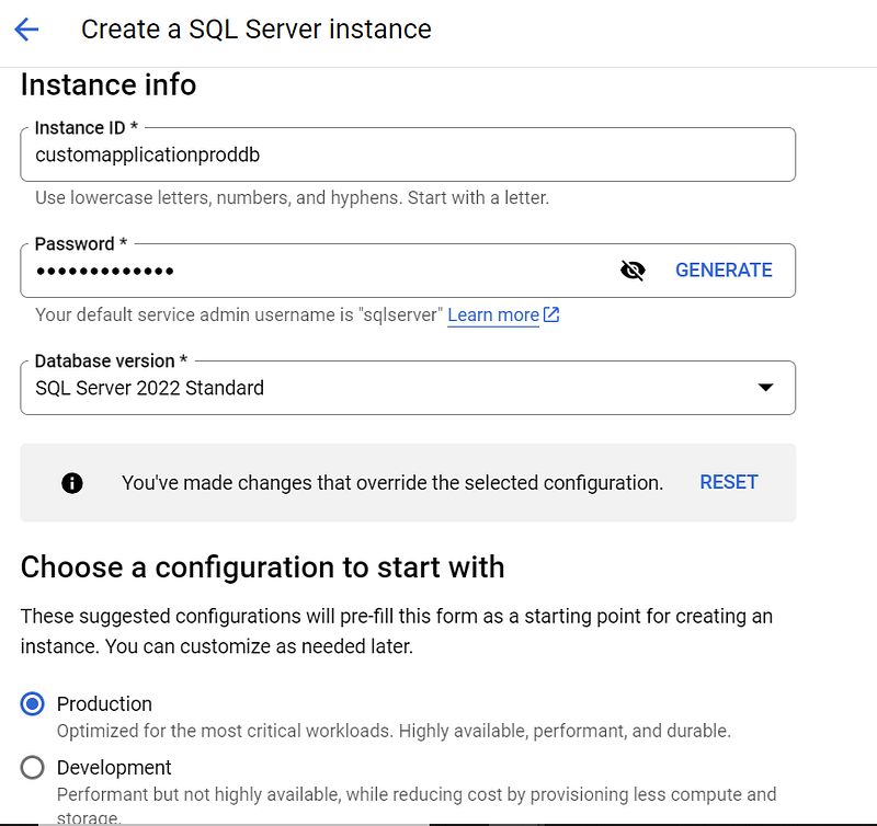 SQL Server instance creation